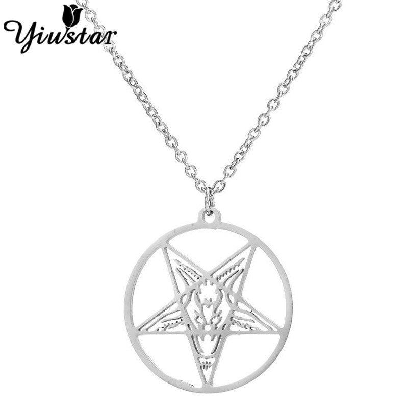 Stainless Steel Pentagram Steampunk Satan Fork Necklaces Hidden Devil Chokers Jewelry for Women Men Vintage Hero Symbol: 744s