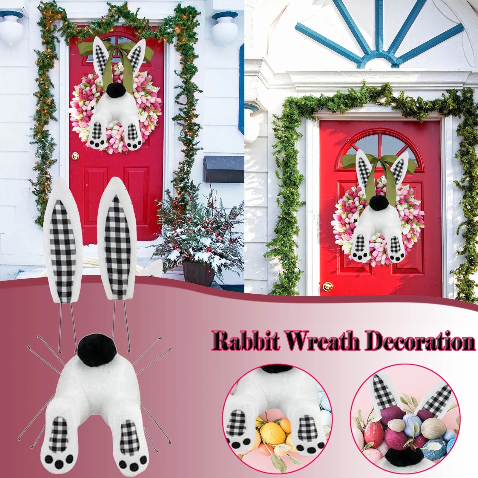 Rabbit Wreath Decoration Easter Bunny Butt Wreath Kit Door Decorations Easter Spring Outdoor Hanging Easter Home Decorations