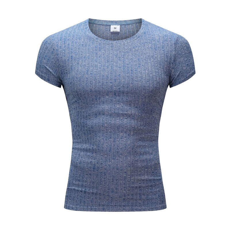 Zomer hardloopshirt met v-hals en korte mouwen, gebreid t-shirt voor heren, sportshirt, slim fit t-shirt, fitness, bodybuilding, trainingskleding: Ronde hals blauw / M
