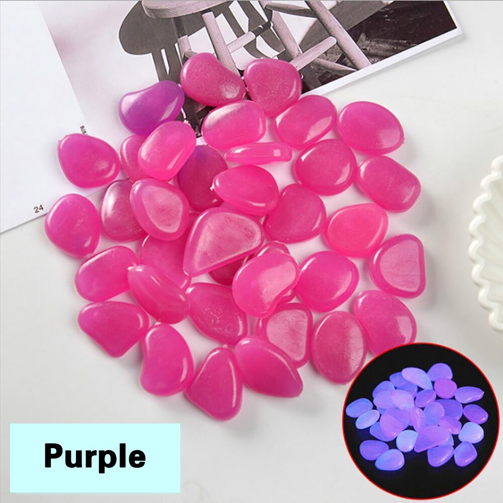 50/100pcs Luminous Stones Glow In Dark Decorative Pebbles Outdoor Fish Tank Decoration Pebble Rocks Aquarium Garden Decor: 100pcs / purple