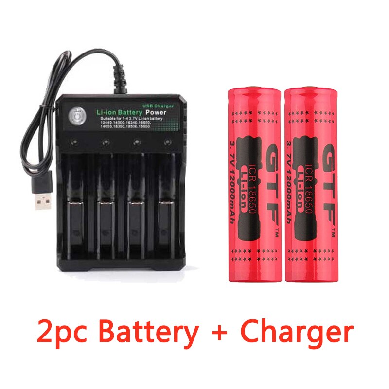 GTF 3.7V 18650 12000mAh Rechargeable Battery 2/4/8pcs Battery + 4 Slots 3.7V 18650 USB charger: charger 2pc battery