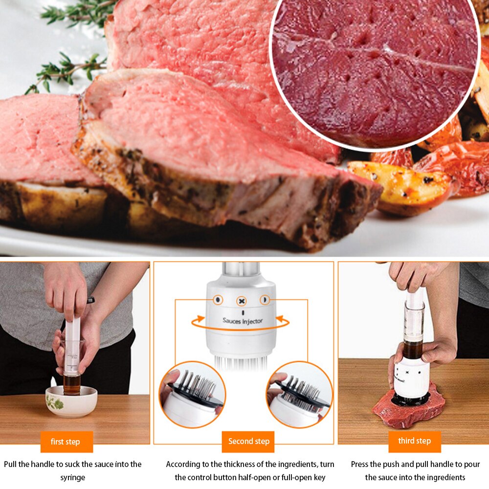 2 in 1 Meat Tenderizer Multifunctional Sauce Marinade Injector BBQ Meat Steak Beef Sauce Tenderizer Kitchen Cook Tools Gadgets