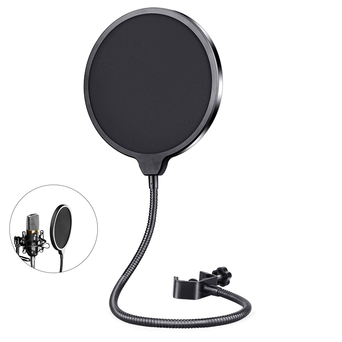 Microfoon Pop Filter Dual Gelaagde Wind Pop Screen Mic Shield Pop Filters Met Flexibele Metalen Zwanenhals Microfoon Accessoires