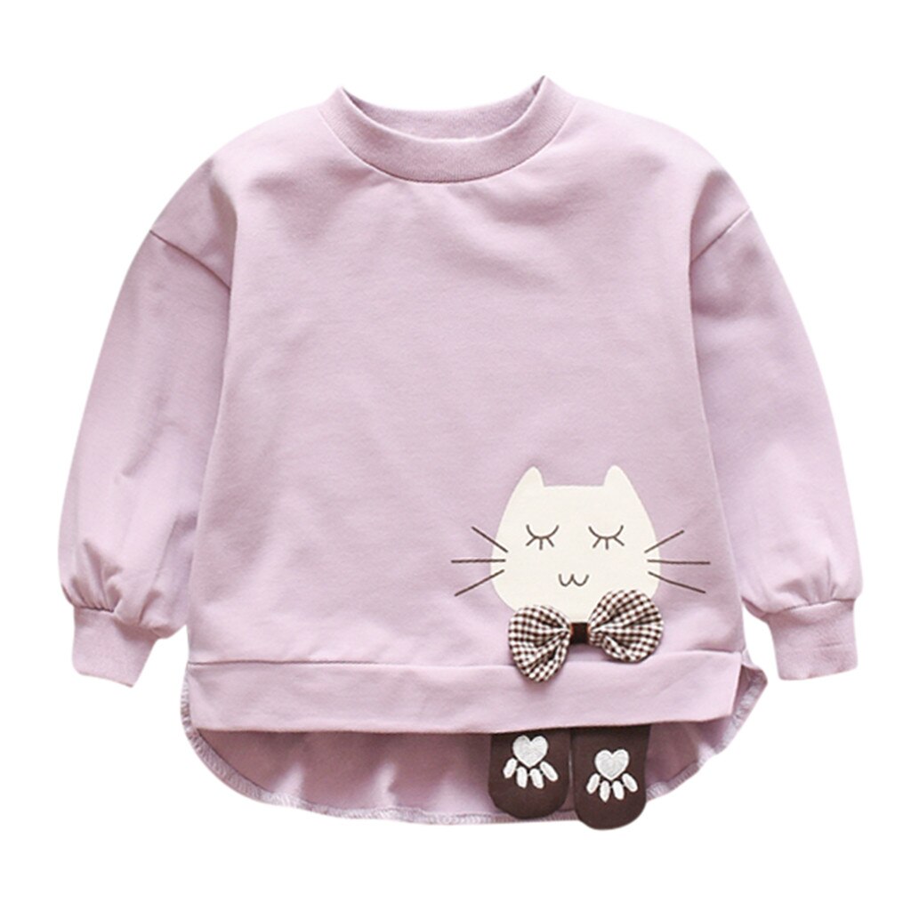 Baby Sweatshirt Children Autumn Winter Clothes Toddler Kids Baby Girls Long Sleeve Cute Cartoon Cat Letter Sweatshirt Coat: Purple  / 24M