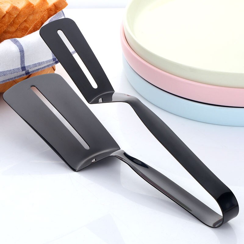 1pc madtang i rustfrit stål stegt fisk pizza bøf clips tang bbq grill tang non-stick grill grill tang køkkenværktøj: Sort