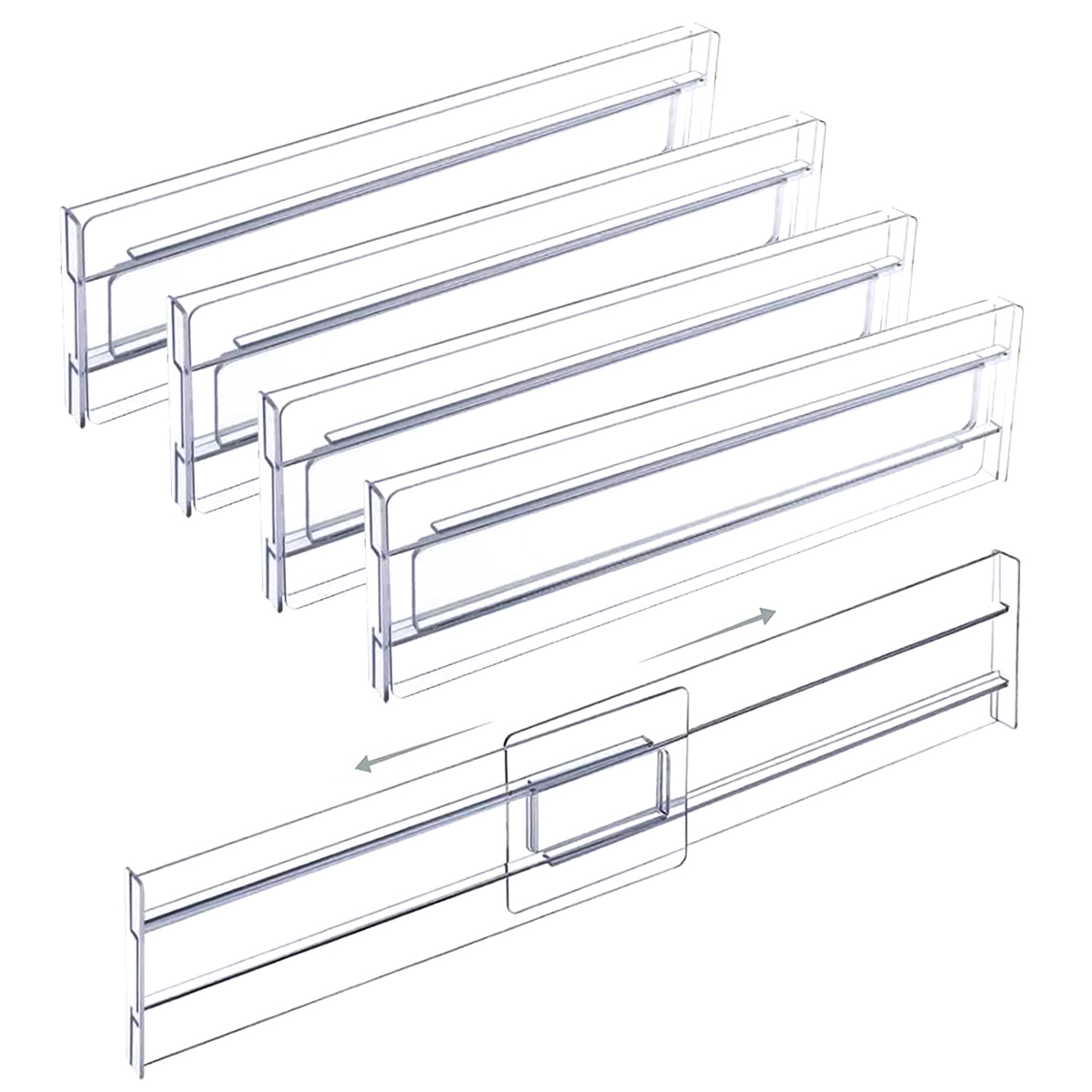 Multi-Pack Transparent Drawer Divider Adjustable Expandable Drawer Divider, Suable for Clothing, Kitchen Utensils and Office: WHITE