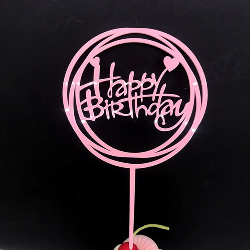 Happy birthday love flag cake topper van acryl met gouden en zilveren letters. decoratie voor een verjaardagsfeest of bruiloft.: G201133