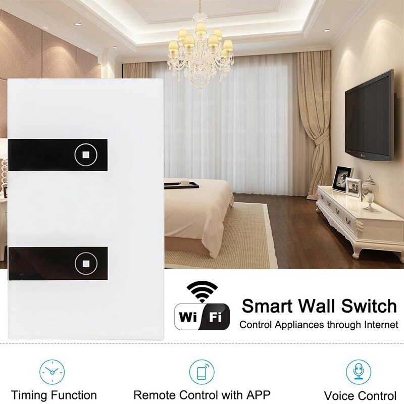 Wifi Smart Light Switch,2 Switches Press Wall Plate Alexa Light Switch,In-Wall Wireless On/Off Wall Switch,Timing,Voice Ap