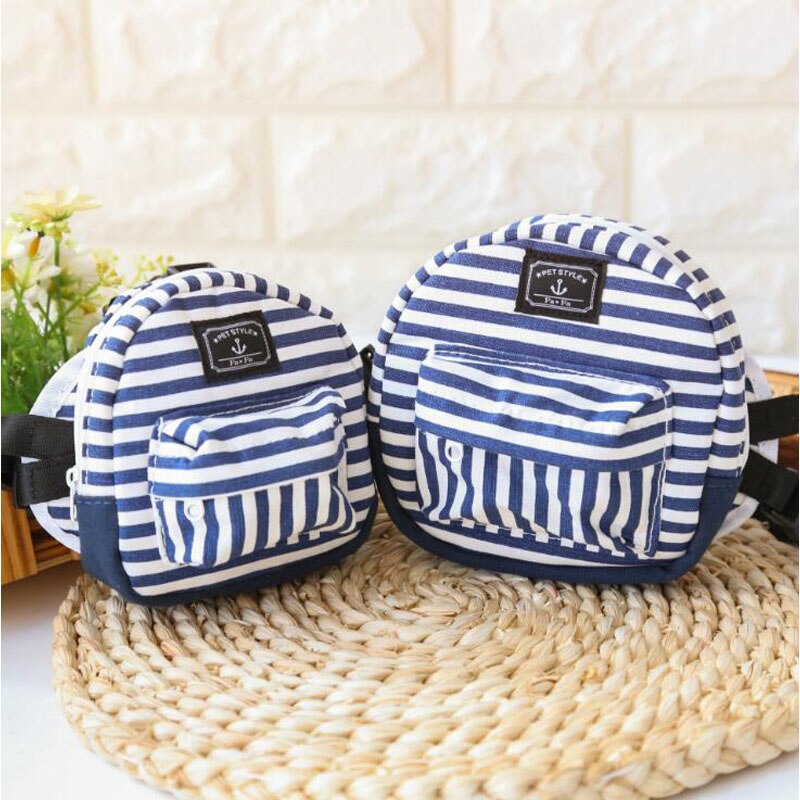 Dog Backpack Harness Leashes Striped Denim Dog Backpack Pet Harness Backpack Dog Sausage Pet Outdoor Carrier Multifunction