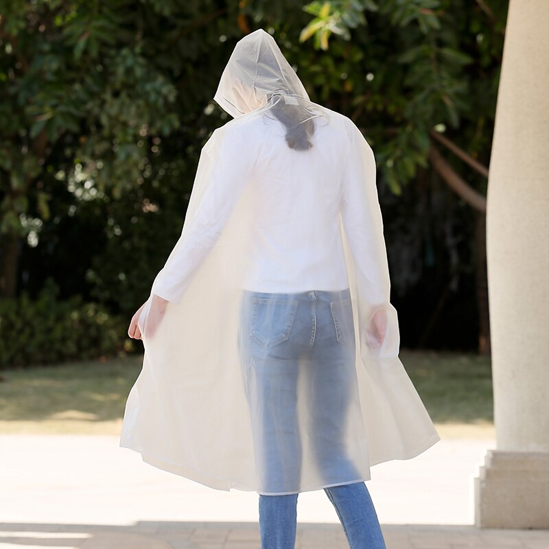 Men's and women's hooded transparent raincoat white button zipper