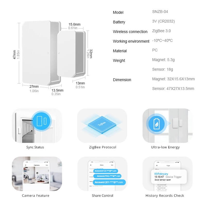 SONOFF SNZB-04 - ZigBee Wireless Door/Window Sensor Alarm Work With ZigBee Bridge For eWeLink APP Smart Home Security Tool