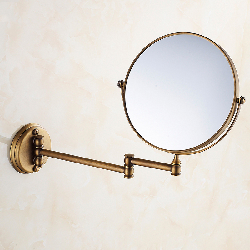 Badkamer Vergrootglas Make-Up Spiegel, Dubbelzijdig 1X/3X, Uitschuifbare Folding Arm, wall Mounted Vanity Ronde Spiegels, Antiek Messing