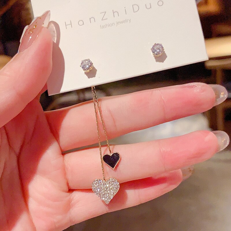 Crystal Liefde Kwastje Perzik Hart Lange Dangle Oorbellen Voor Vrouwen Leuke Zoete Sieraden