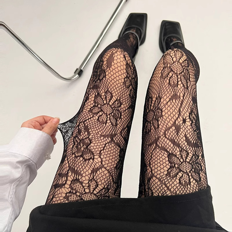 Medias florales estilo Punk para chicas dulces de Lolita, medias altas hasta el muslo coloridas, lencería Sexy para mujer, pantimedias de rejilla de malla caladas: Verde