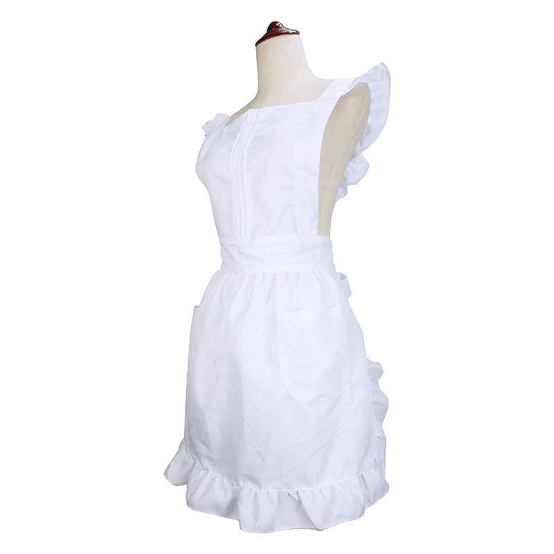 Petite maid flæse retro forklæde køkken madlavning rengøring fancy kjole cosplay kostume hvid