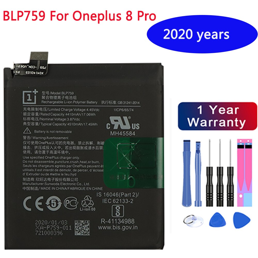 Originele Batterij Voor Oneplus 1 2 3T 5 5T 6 6T 7 7 Pro 7T 7T Pro 8 8 Pro BLP633 BLP637 BLP685 BLP699 BLP743 BLP745 Telefoon Batterij: BLP759 Oneplus 8 Pro