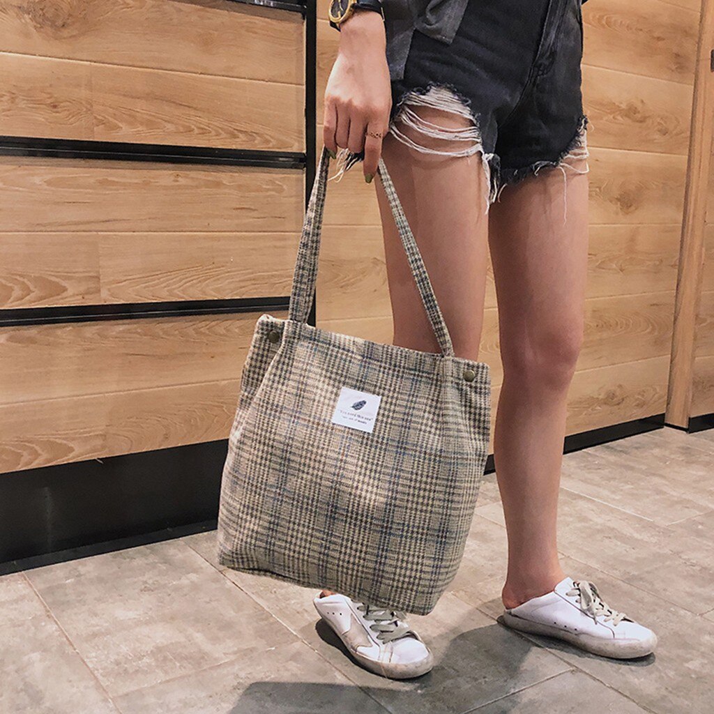 Women's Handbags Casual Women Corduroy Shopping Bag Female Canvas Shoulder Bag Large Storage Handbag Bolsos Mujer