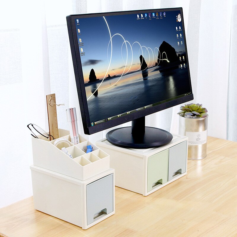 Drawer Storage Box LCD Monitor Stand Holder Bracket with Office Organizer for Desktop ND998