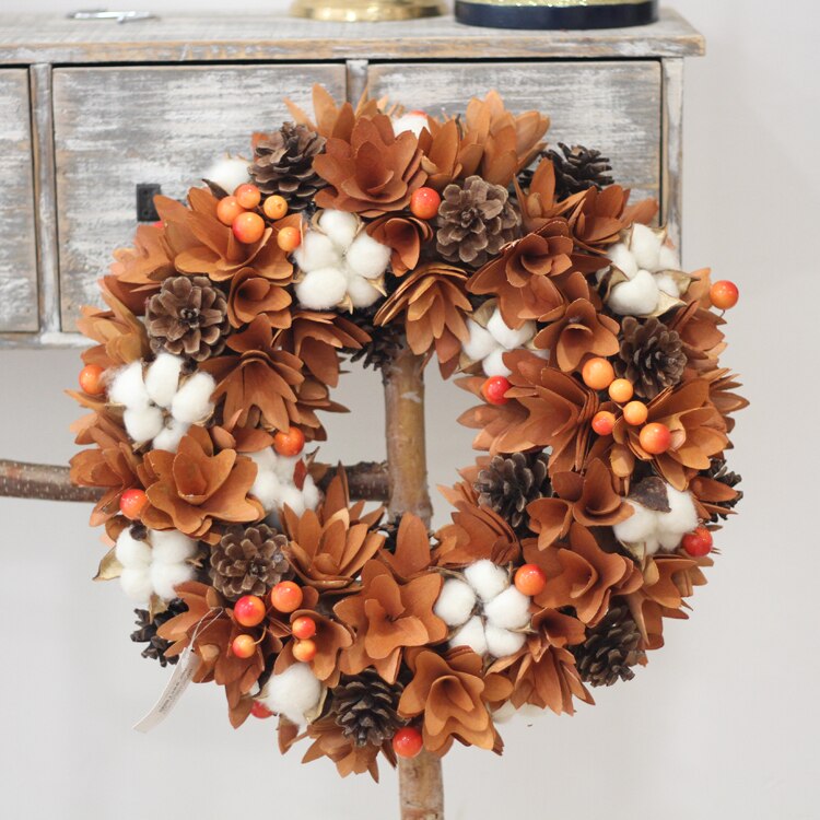 Guirnalda de flores naturales para decoración de otoño, decoración rústica de algodón, para puerta Delantera, de Acción de Gracias