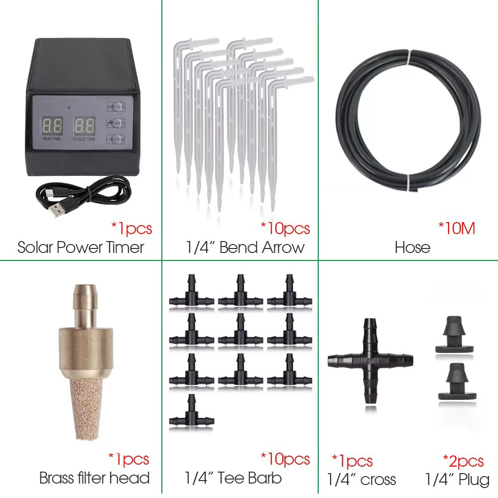 Solar Water Pump Timer Automatic Drip Irrigation Kit Watering Timer Irrigation System Garden Hose Micro-Drip Irrigation Kits: WHITE