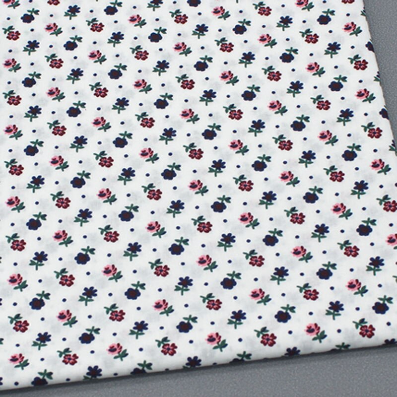 100%  vanlig bomull poplin blå hvit svart små hage blomster trykt bomull poplin stoff 50 x 140cm sjekk stoff lappeteppe: Hvit