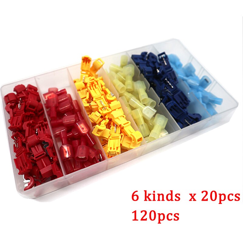 T Tap Wire Connectors Spade Terminals Hand Tool Set,T-Tap Snap Splice Lock Wire Male Quick Spade Terminal Connector Assorted Kit: 120pcs