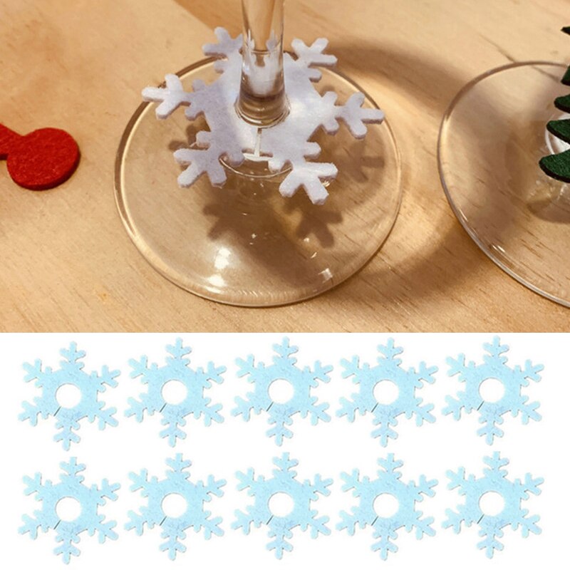 Flocons de neige en feutre pour verre à vin, 10 pièces, décoration pour arbre de noël, gobelet d&#39;élan, nouvel an, décoration pour Table de cuisine, 2022
