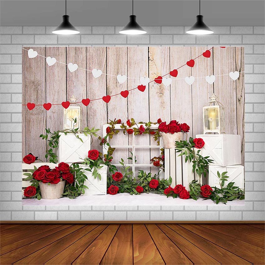 Avezano Valentijnsdag Achtergronden Baby Photo Booth Achtergronden Liefde Rose Bloemen Harten Olie Lamp Houten Muur Fotografie Studio