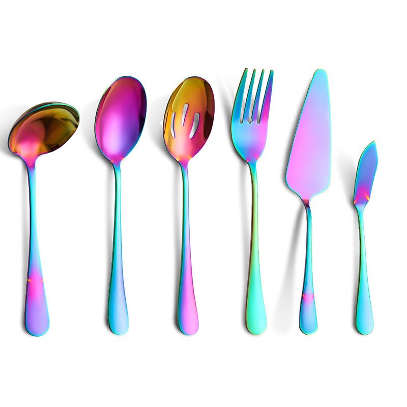Couverts colorés en acier inoxydable, 6-24 pièces, couteau, fourchette, cuillère, service de table, vaisselle en or, service de table, ustensiles de cuisine: Multicolor-6PCS