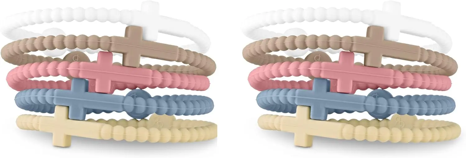 Jesus Bracelets - Cross & Macaron-colored Beaded Silicone Bracelets for Women Men Girls Boys Kids Aldult: 19.5cm / Light Yellow Gold Color
