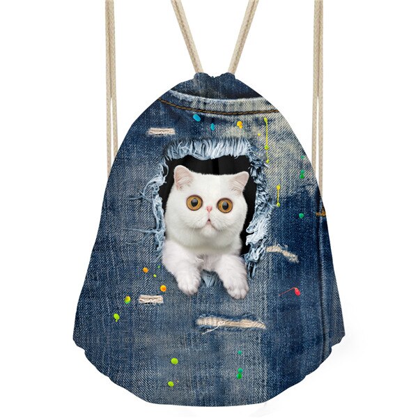 FORUDESIGNS Kleine Frauen Kordelzug Nette 3D Cowboy Haustier Katze Hund Kinder Schule Rucksack Männer Tasche Mochila mujer: CA4911Z3