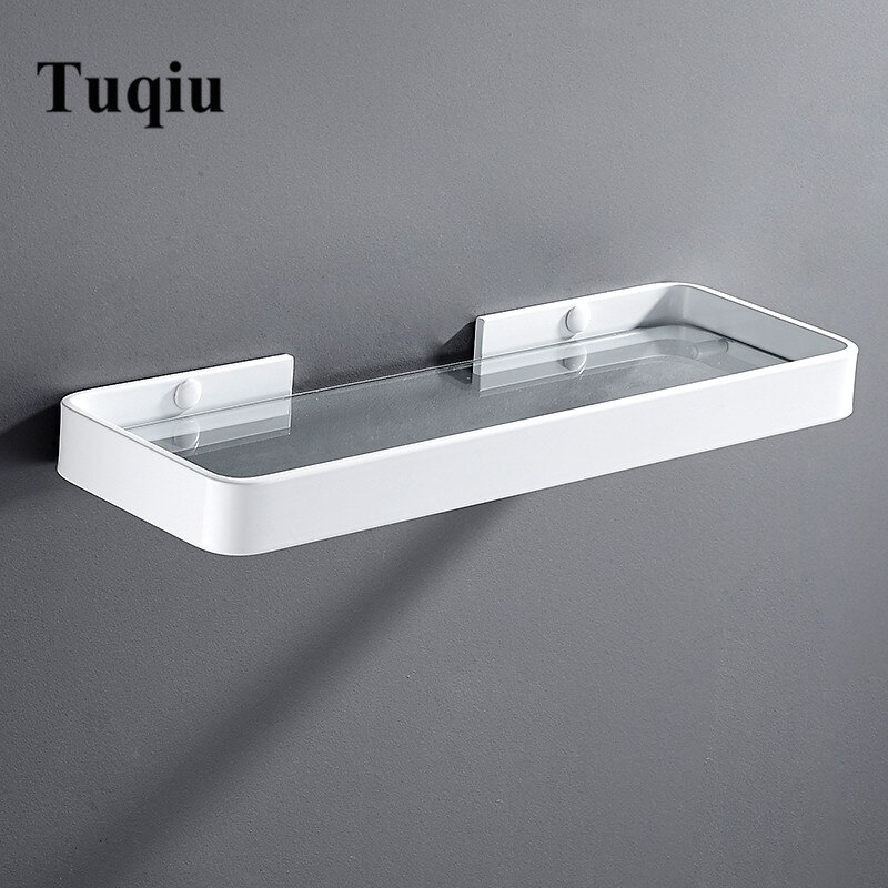 Tuqiu 25CM 35CM 45CM Glass Shelf,Square bathroom glass shelves,White Bathroom Shelf Aluminum Shower room Rack,Cosmetic Shelf