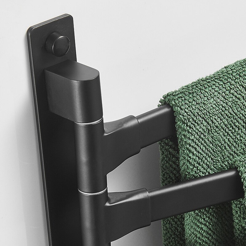 Aluminum Bath Towel Bar Black Rotating Towel Rack Bathroom Kitchen Wall-mounted Towel Holder Bar Shelf Bathroom Accessories