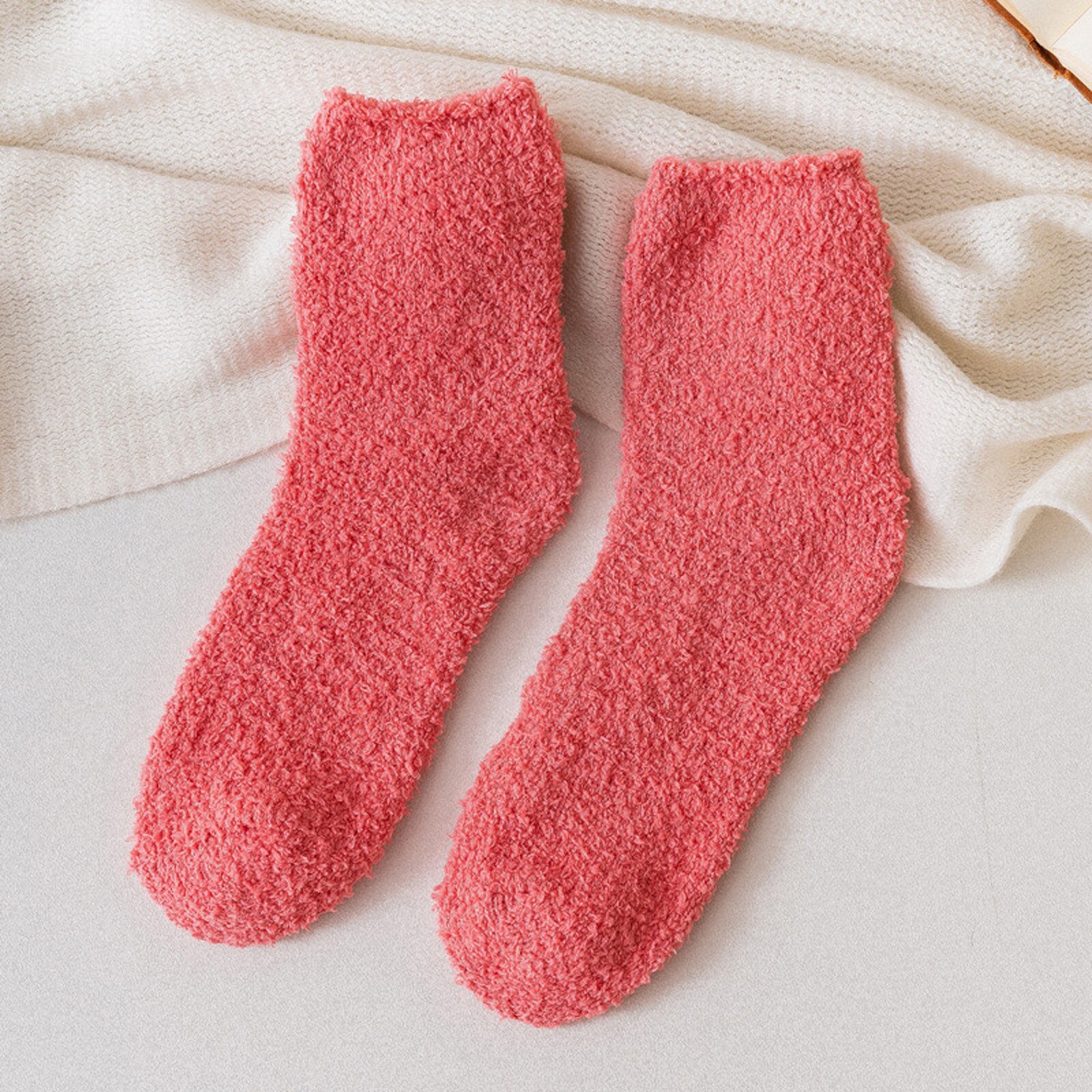 Coral Fleece Socks With Thicker And Warmer Floor Socks For Women In Solid Colors Sweet and lovely, warm and comfortable: N