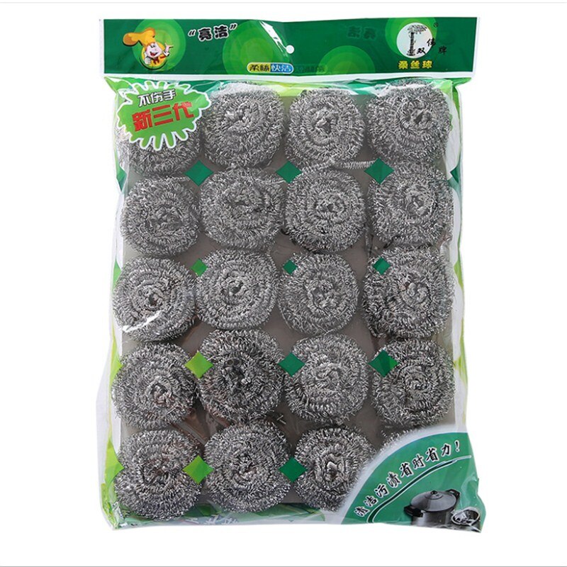 Saim Kitchen Wire Cleaning Ball Wash Pan Stainless Steel Wire Balls Kitchen Cleaning Brush Pot Cleaning Ball 20 pcs/pack JJ50777: Default Title