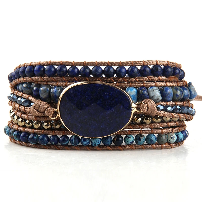 RH Handma joyería bohemia accesorio mezclado piedras naturales encanto 5 hebras pulseras envolventes: Multicolor