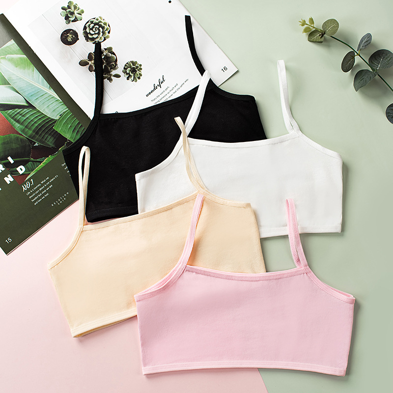 3Pcs Cotton Camisole Single Layer Girly Vest Training Bra 8-16Y Teen Girls Clothing Kids Bra: random color / 30-40 kg