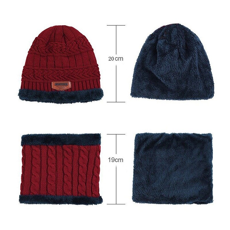 Nibesser effen gebreide mutsen, muts, sjaal plus fluwelen wintermuts, man, vrouw, warme, dikke muts, ski, zachte sjaals, muts, sjaalset