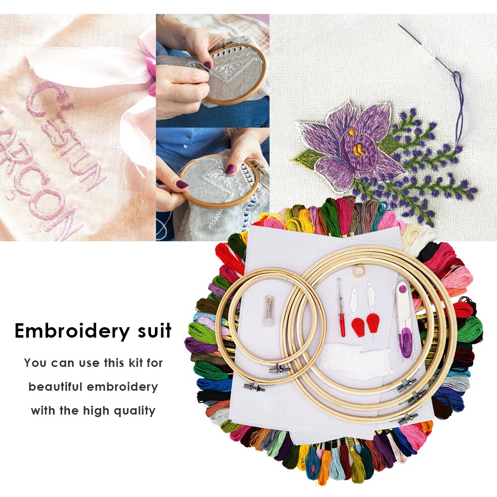 DIY Cross Stitch Circles Set Needle Threads Embroidery Sewing Crafts Tools Kit for Household Needlework Decoration