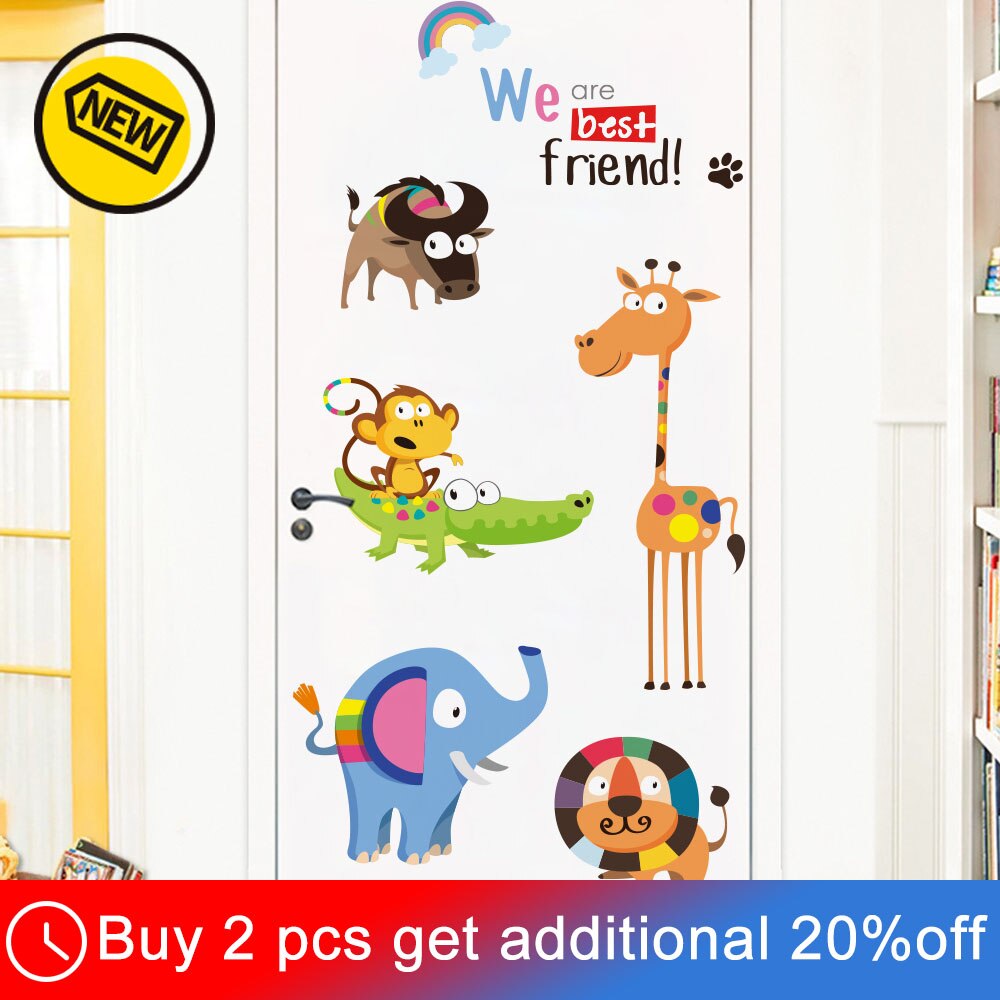 Tegneserie dyr dør klistremerke barnerom dekorasjon, vegg klistremerke låve barnerom, selvstendig veggmaleri tapet, med lim, barnehageinnredning: Nr. .1634