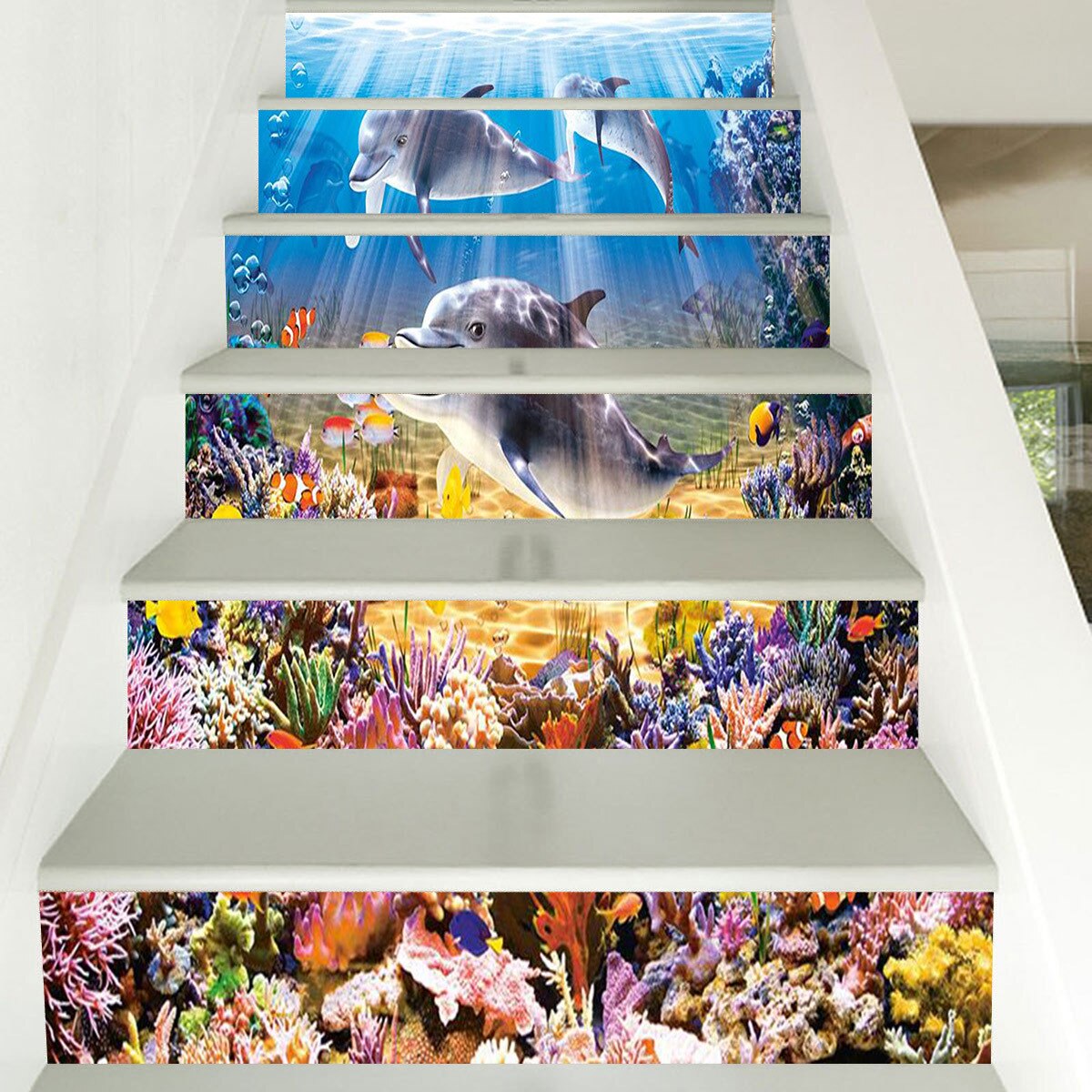 Ocean series Stairs Mural Stickers DIY Self-Adhesive Decal Wallpaper for Ocean Theme Hotel and Restaurant Home Decoration: 4