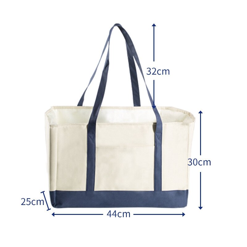 ASDS-Reusable Grocery Bags, Collapsible Reusable Shopping Boxes Large Storage Bins, Shopping Tote Bag, Beige and Blue