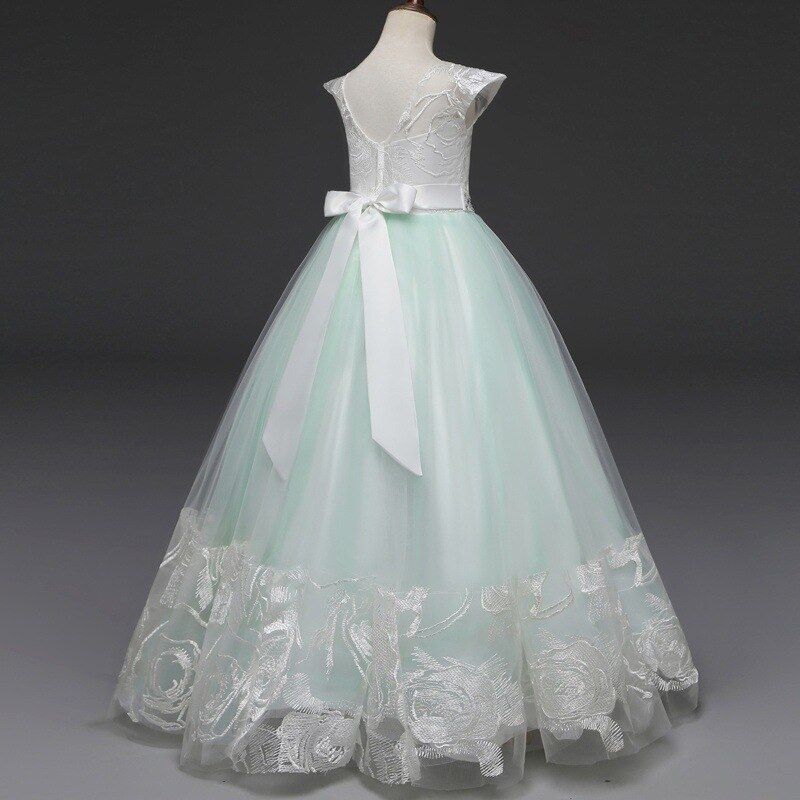 Mint Green Ball Gown Lace Flower Girl Dresses Floral Organza Floor Length Girls Pageant Dresses First Communion Dresses