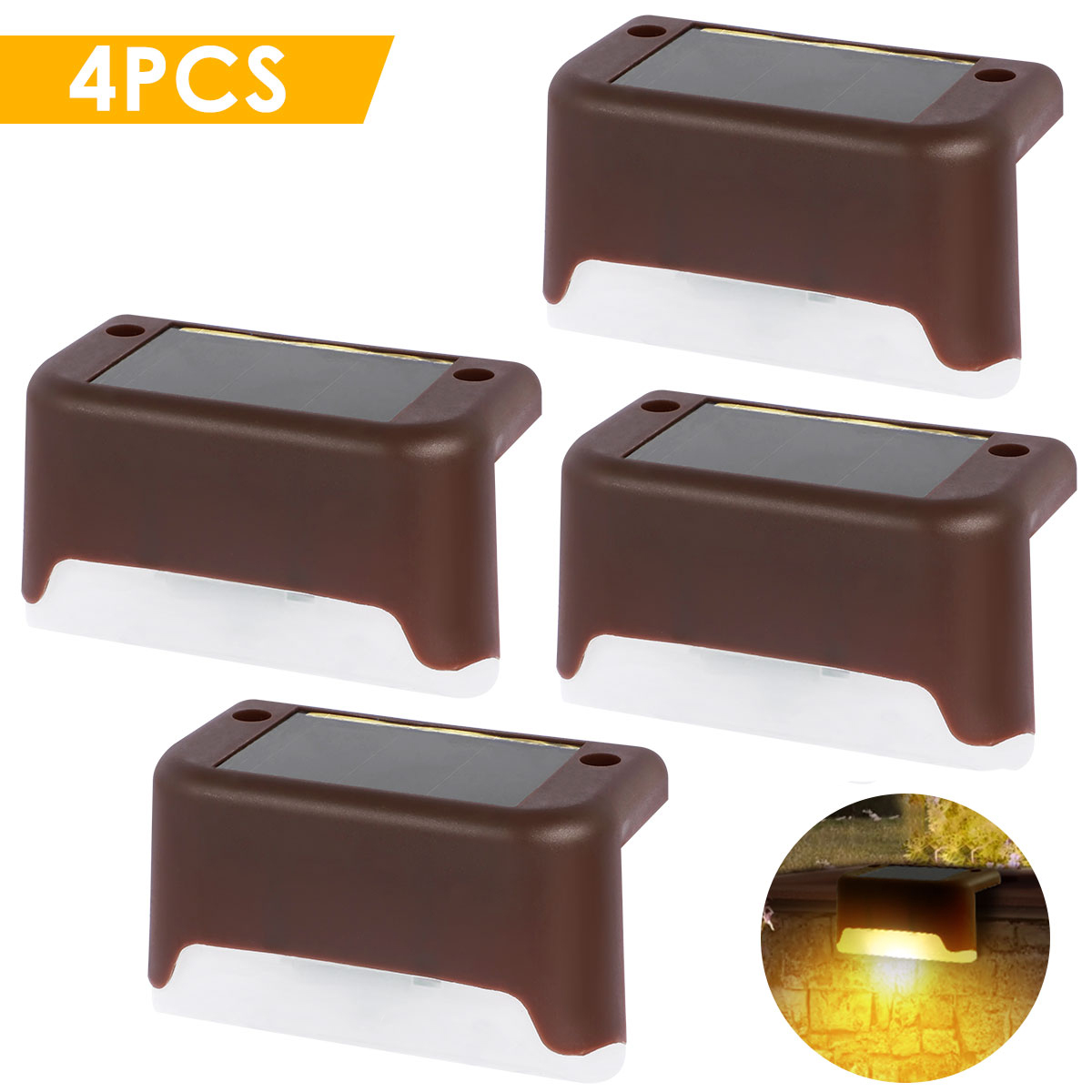 Warmweiß Solar- Zaun Lampe LED Solar- Schritt Lampe draussen Schritt Licht wasserdichte Garten Dekor Lampe für Terrassen treppe Geländer Weg: Weiß