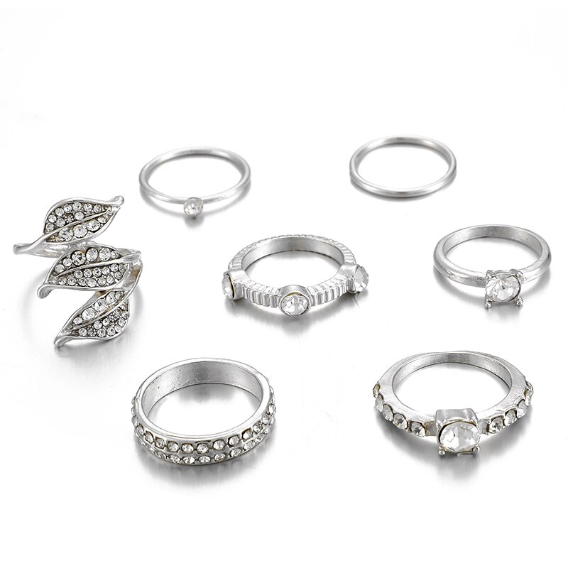 Tocona eenvoudige geometrische sterren maan zilverkleurige ringen voor vrouwen punk boho gezamenlijke vinger ringen set sieraden accessoires: 9777