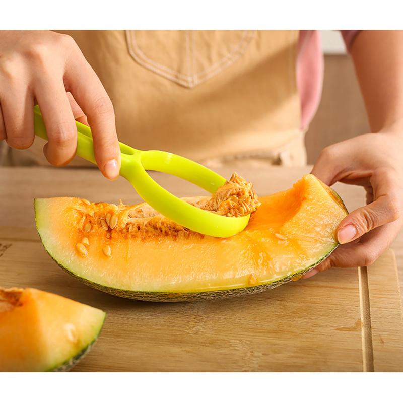 Cuillère à creuser multifonctionnelle 2 en 1, extracteur de graines, coupe-ustensiles de cuisine, cuillère à creuser en plastique, outil de plateau de fruits