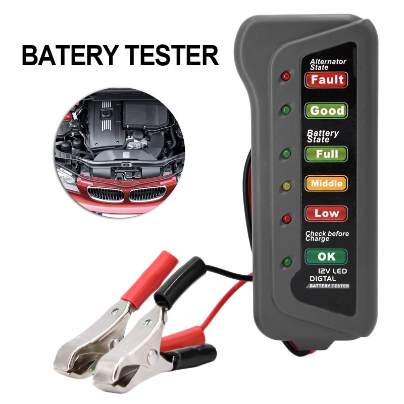 12V Auto Batterij Tester Digitale Dynamo 6 Led Verlichting Display Car Diagnostic Tool Batterij Tester Voor Auto