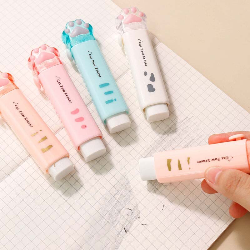 Kawaii Cute Cat Paw Pencil Eraser Push Pull Eraser for Kids Drawing Painting Clean Tools School Supplies