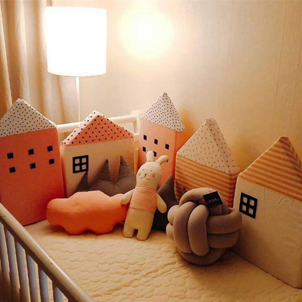 4Pcs Baby Bed Bumper Nordic INS Little House Pattern Baby Cribs Protector Infant Cotton Cradle Bumpers Baby Bed Room Decoration