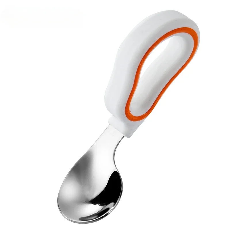 1PCS Baby Eating Training Soft Silicone Fork Spoon Short Handle Baby Easy To Grip 316 Stainless Steel Fork Spoons